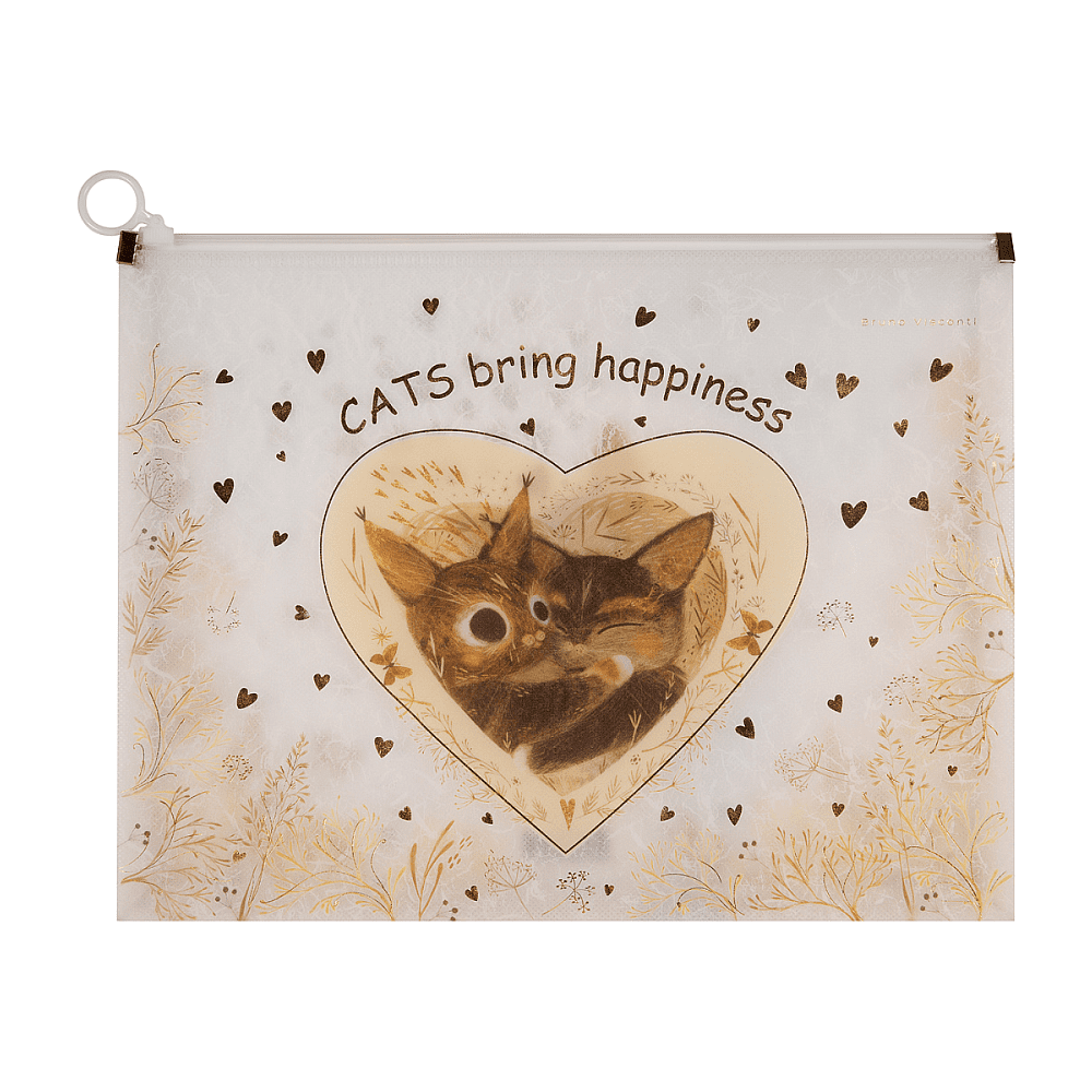 Папка конверт на молнии "Котики. Счастье", А4, бежевый