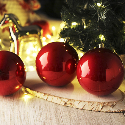 Шар елочный "Перламутр красный", 10 см, пластик, ассорти, 3 шт/уп. - 2