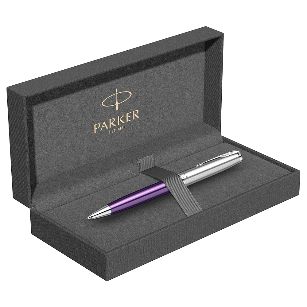 Ручка шариковая автоматическая Parker "Sonnet Essential SB K545", 0,7 мм, серебристый, фиолетовый, стерж. черный - 3
