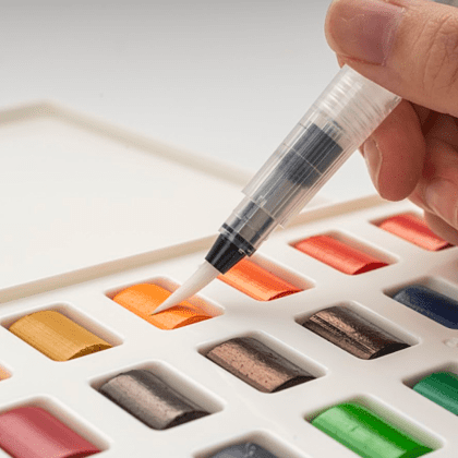 Набор для рисования акварелью "Himi New" (краски, 36 цветов, кисть, блок для акварели, карандаш 2 шт., лайнер, стакан для воды, ластик), белый футляр - 5