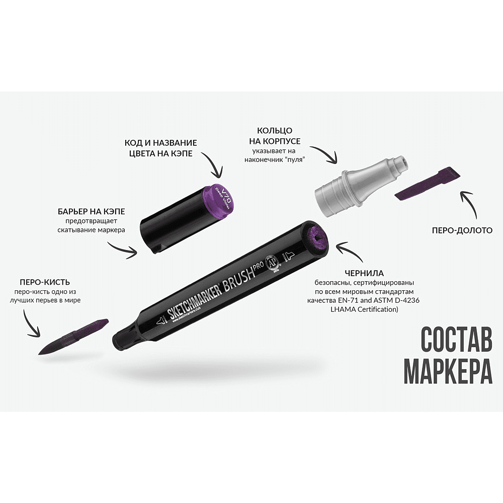 Маркер перманентный двусторонний "Sketchmarker Brush", R34 ледяная жемчужина - 7