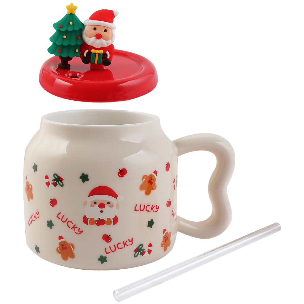 Кружка керамическая "Новый год", 450 мл, с крышкой, ассорти - 5