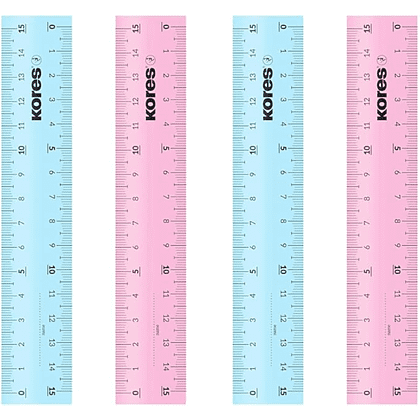 Линейка "Kores", 15 см, пластик, ассорти