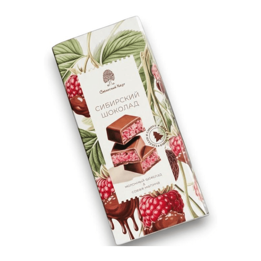 Шоколад молочный "Сибирский кедр", 200 гр., с малиной и тестом катаифи