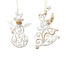 Украшение новогоднее "Санта и снеговик", прозрачный, золотистый