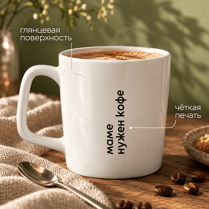Кружка "Маме нужен кофе", фарфор, 320 мл, белый, черный - 3