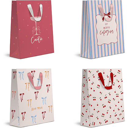 Пакет бумажный подарочный "Cherry Lady", 25.5х31.5х11 см, ассорти