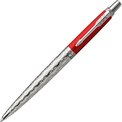 Ручка шариковая автоматическая "Parker Jotter London", 0.7 мм, красный, серебристый, стерж. синий