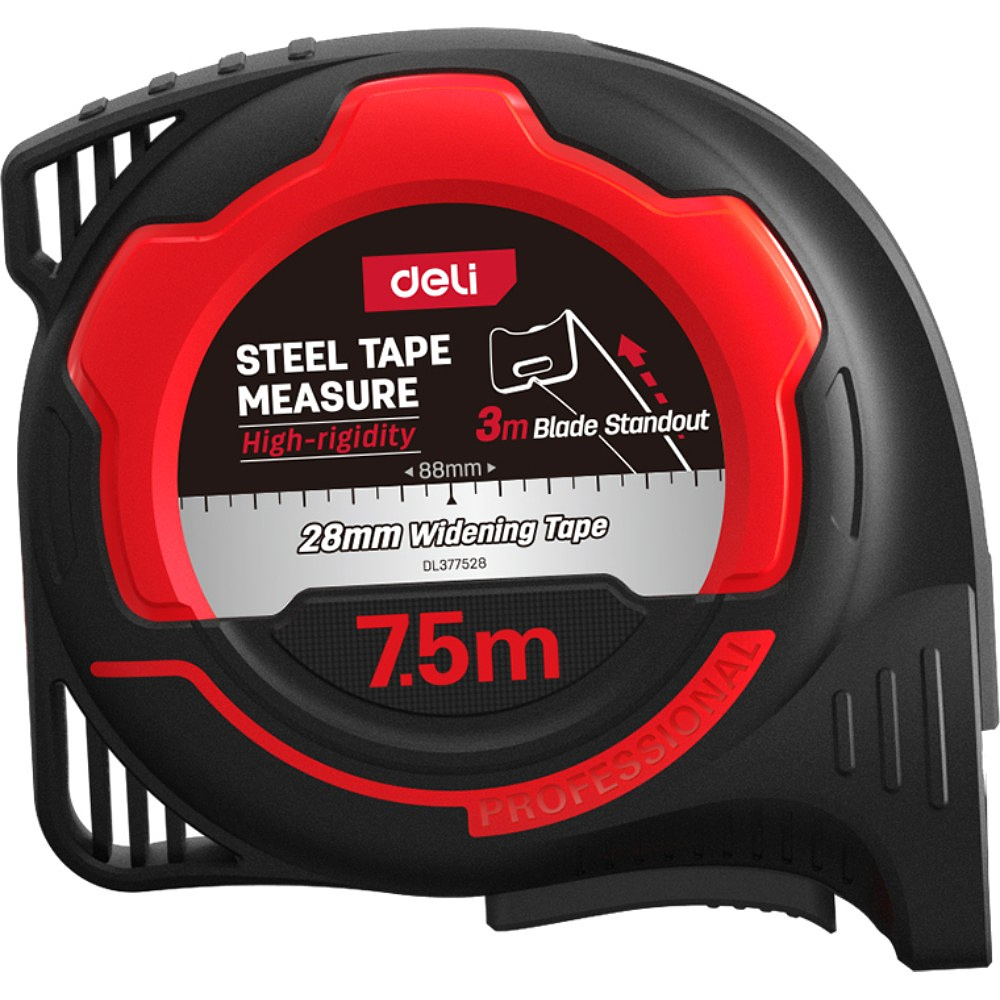 Рулетка Deli RS EDL377528, 7.5 м х 28 мм, метрическая, черный, красный