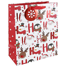 Пакет бумажный подарочный "HOHOHO", 26.5x14x33 см, белый, красный