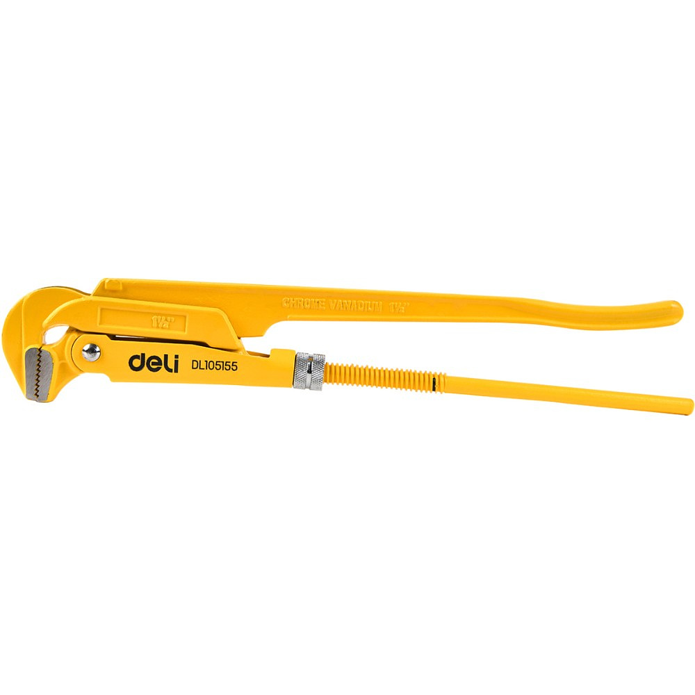 Ключ трубный Deli YS EDL105155 1,5", раскрытие губок, 55 мм, желтый