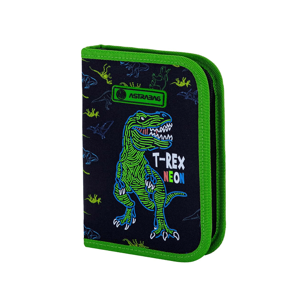 Пенал-книжка "T-Rex Neon", 1 отделение, черный, зеленый