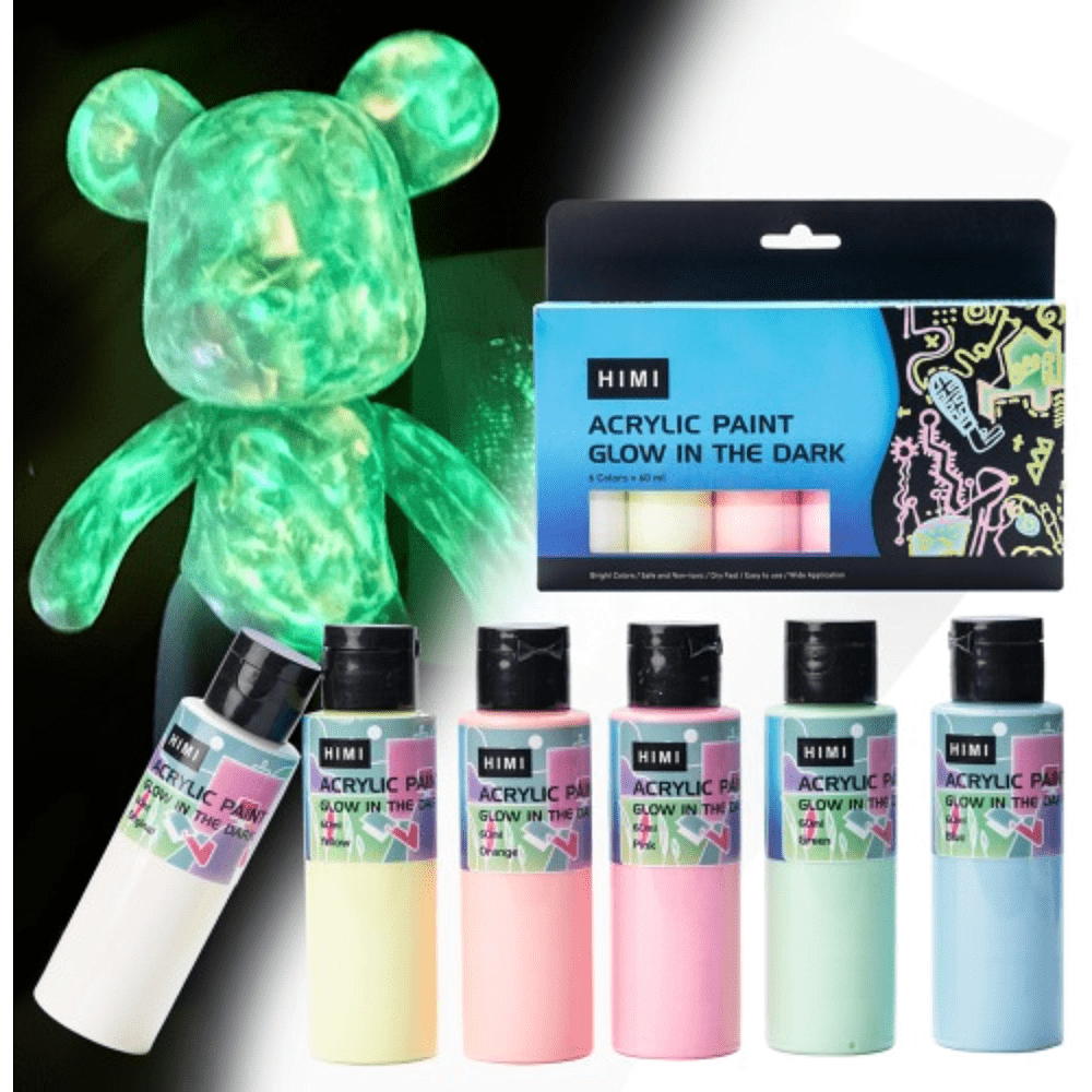 Краски акриловые "Himi", 6 цветов, светящиеся в темноте, флаконы - 4