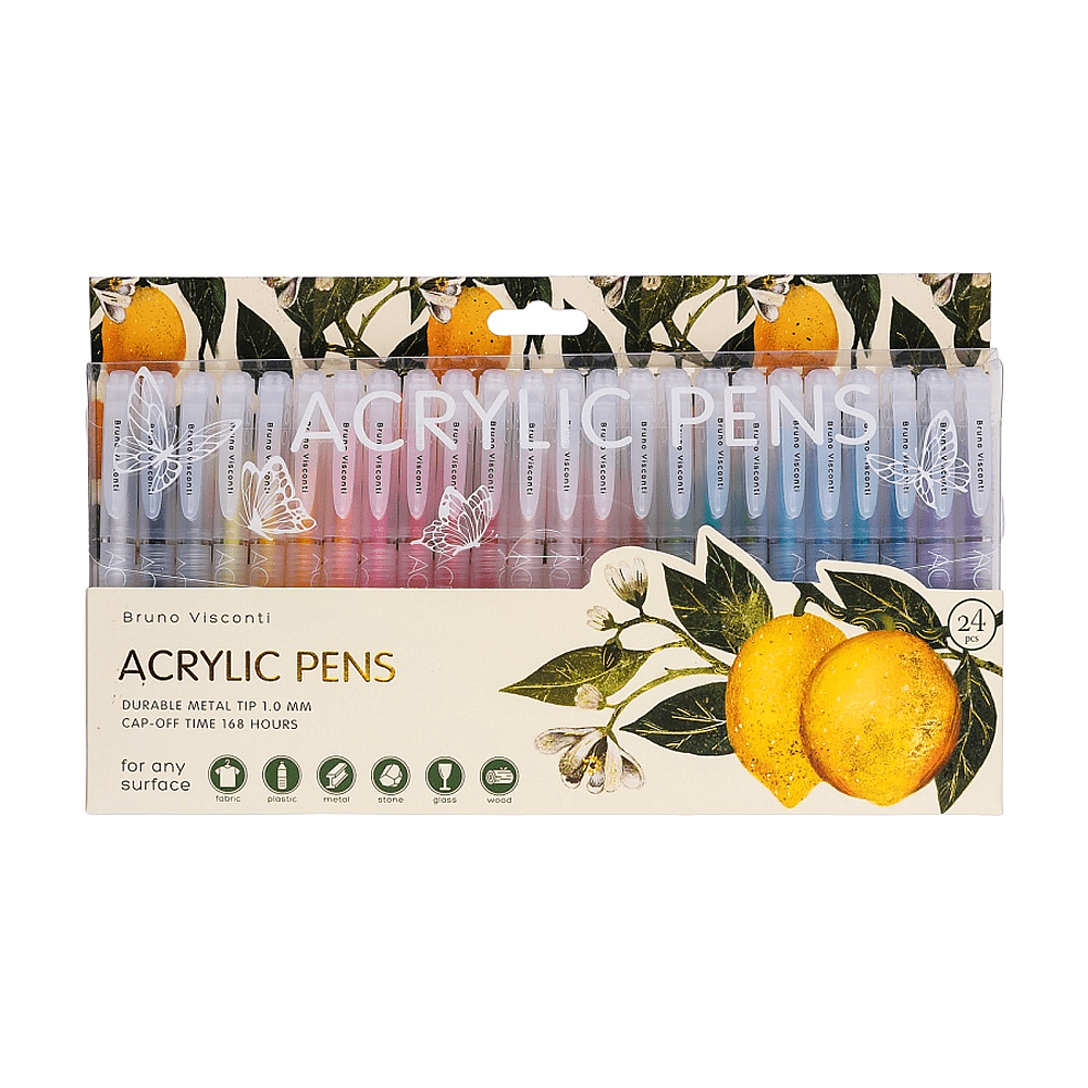 Набор ручек акриловых "Flora. Paradise. Lemons", шариковые, 1 мм., набор 24 шт.