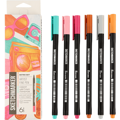 Ручка капиллярная "Sketchmarker Artist fine pen Mid", 6 шт - 12