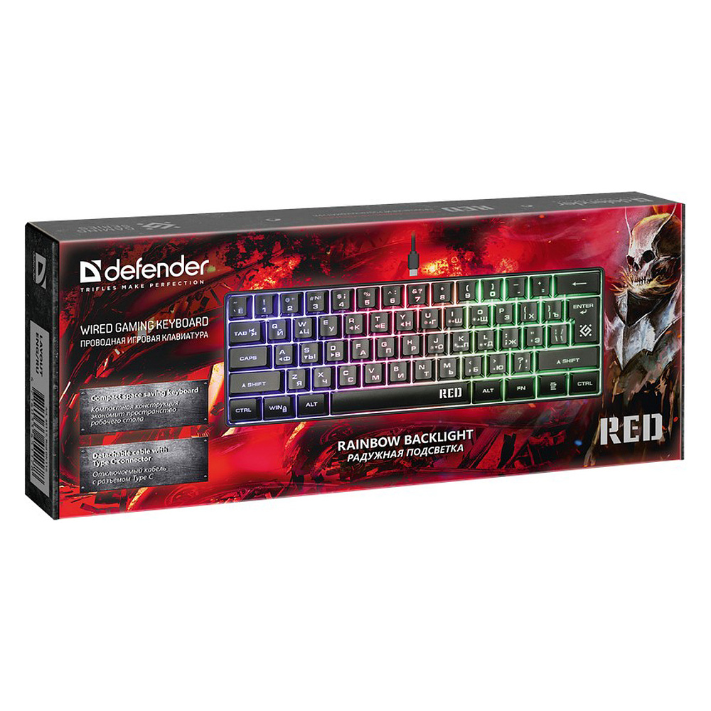 Клавиатура Defender "Red GK-116 RU", USB, проводная, радужная подсветка, черный - 9