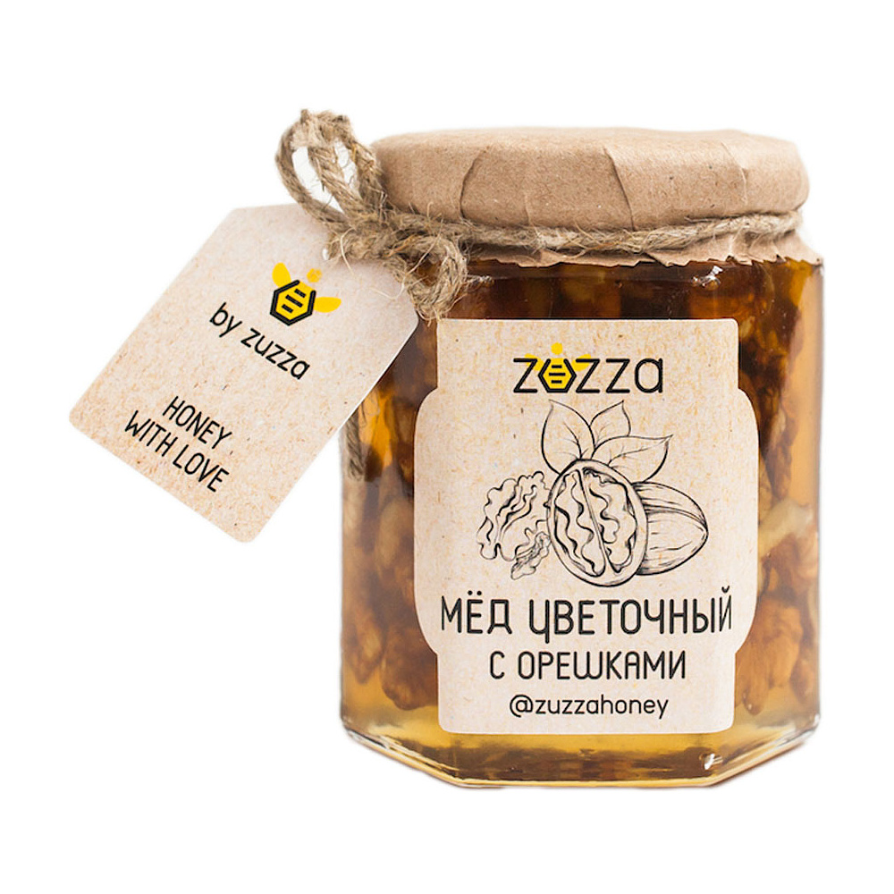 Мед натуральный цветочный "Zuzza" с цельным грецким орехом, 250 г