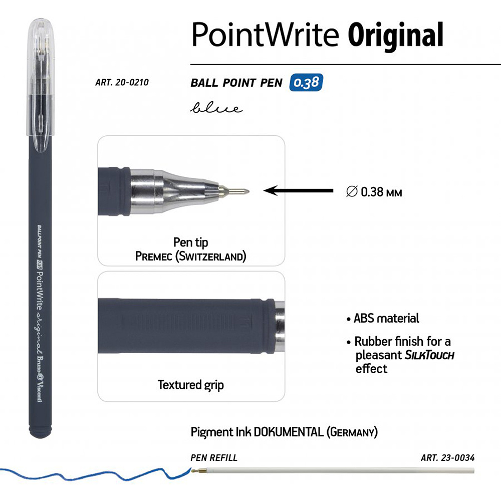 Ручка шариковая "PointWrite Original", 0.38 мм, ассорти, стерж. синий - 3