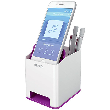 Подставка для канцелярских мелочей и смартфона "Leitz WOW", 90x100x101 мм, фиолетовый, белый - 2