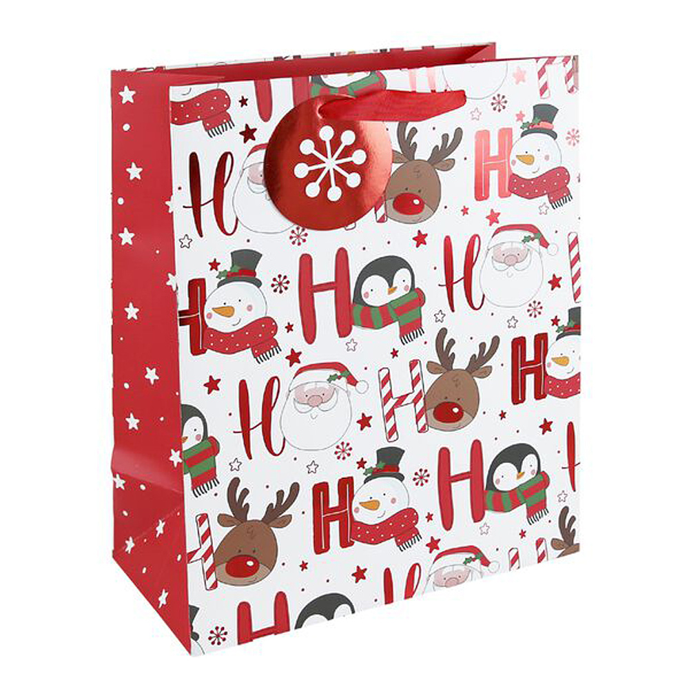 Пакет бумажный подарочный "HOHOHO", 21.5x10.2x25.3 см, белый, красный