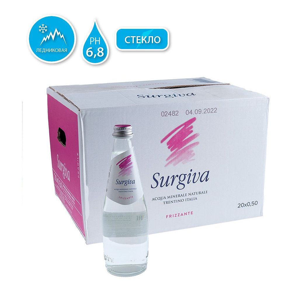 Вода минеральная природная питьевая «Surgiva», 0.5 л, газированная, 20 бут/упак.