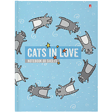 Блокнот "Cats in Love!", А6, 80 листов, в клетку, голубой