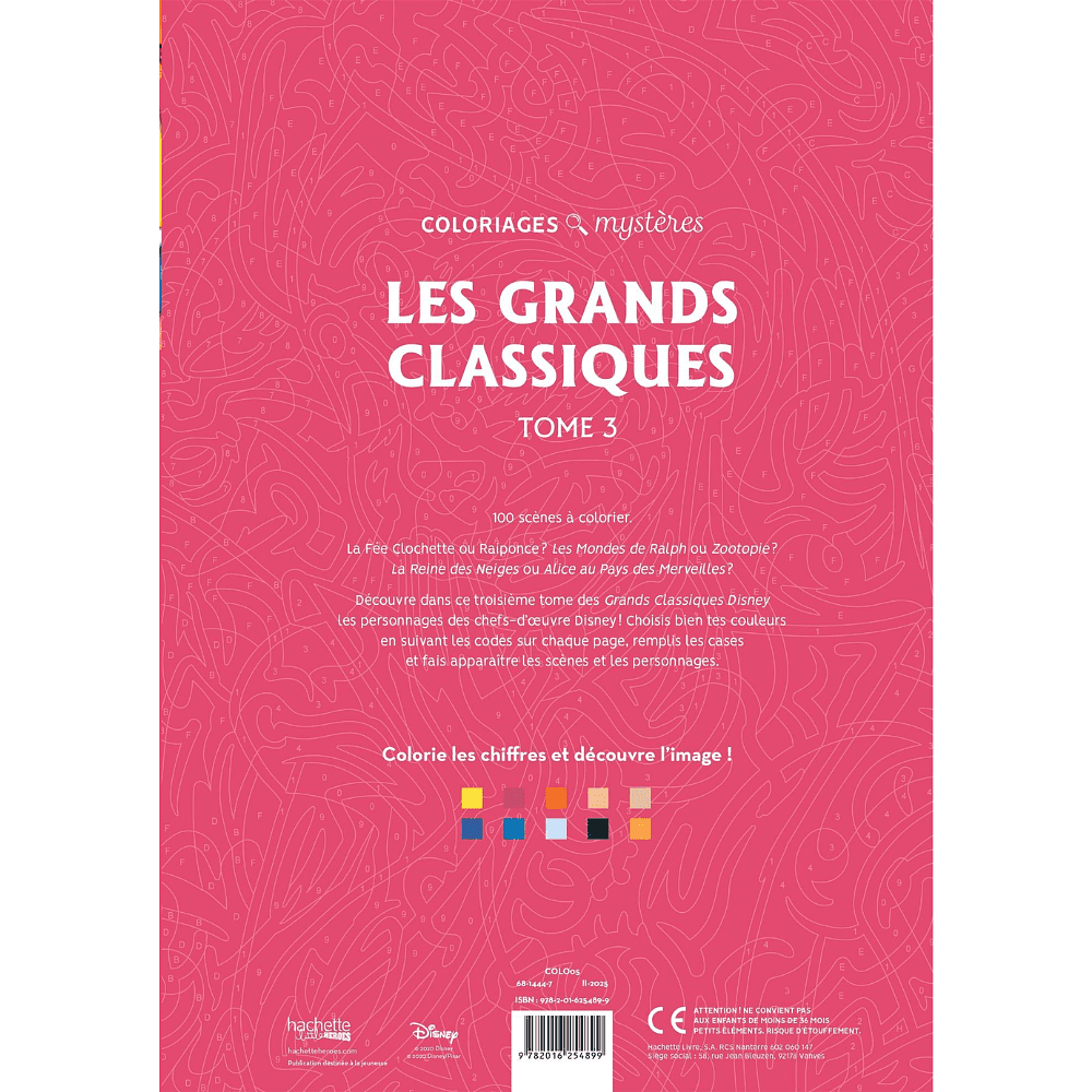 Раскраска по номерам на французском языке "Coloriages mystères Disney - Les Grands classiques. Tome 3"  - 2