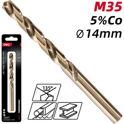 Сверло по металлу Deli RS EDH-MHZ140-E2, 14.0 мм, DIN 338, HSCo 5% - 2 Сверло по металлу Deli RS EDH-MHZ140-E2, 14.0 мм, DIN 338, HSCo 5% - 2