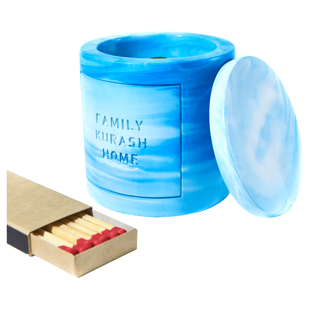 Свеча декоративная со спичками "Family Kurash Home Круг", ароматизированная, голубой - 3