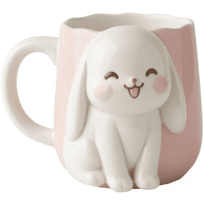 Кружка керамическая "Улыбающийся зайка", 400 мл, розовая