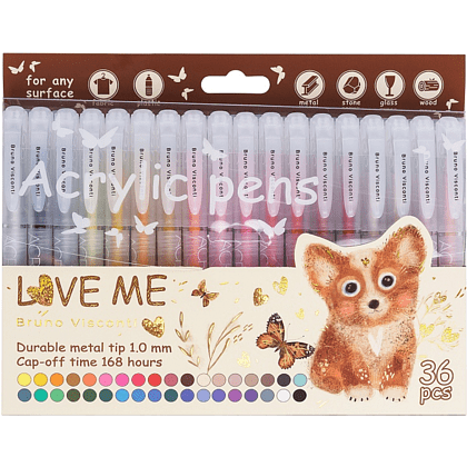 Набор ручек акриловых "Love me", шариковые, 1 мм., 36 штук