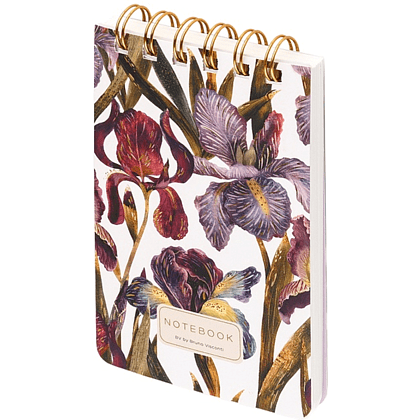 Блокнот "Flora. Ирисы", В6, 100 листов, линейка, спираль сверху, белый, фиолетовый