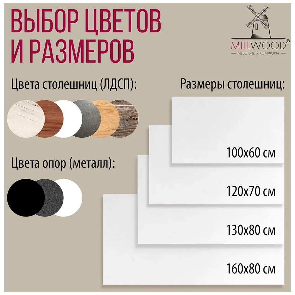 Стол Millwood Сеул, 1200х700 мм, белый, черный - 10