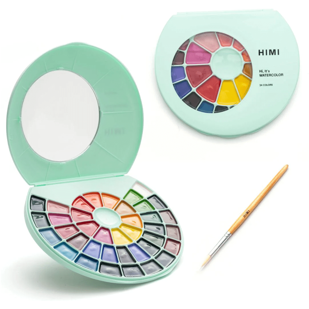 Краски акварельные "Himi", набор, 24 цвета, зелёный футляр