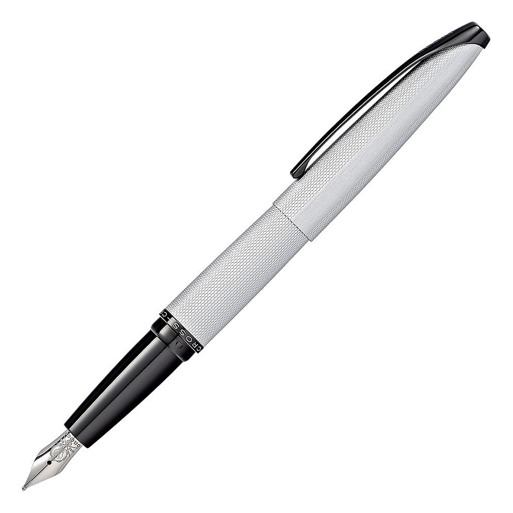 Ручка перьевая "Cross ATX Brushed Chrome Fountain Pen", M, белый, черный, патрон черный