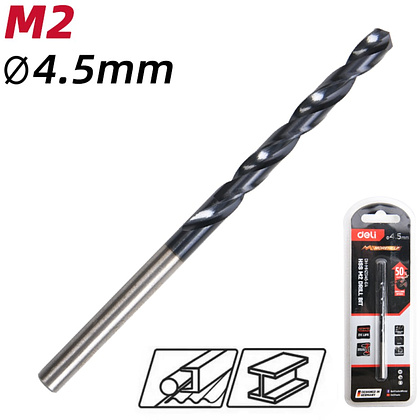 Сверло по металлу Deli RS EDH-MHZ045-E4, 4.5 мм, DIN 338, HSS-TiN - 2 Сверло по металлу Deli RS EDH-MHZ045-E4, 4.5 мм, DIN 338, HSS-TiN - 2