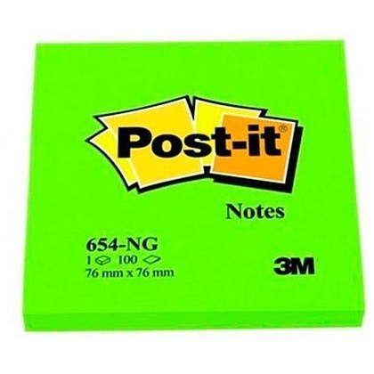 Бумага для заметок "Post-it Notes", 76x76 мм, 100 листов, зеленый неон