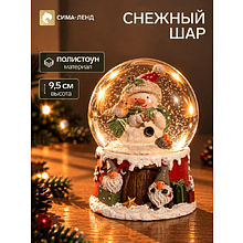 Сувенир новогодний "Водяной шар. "Снеговичок с птичкой"