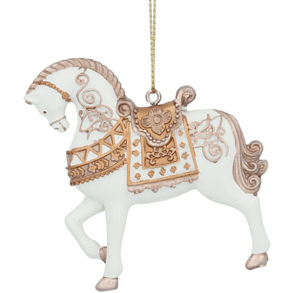 Украшение елочное "Лошадка", 7 см, каучук, белый, золотой