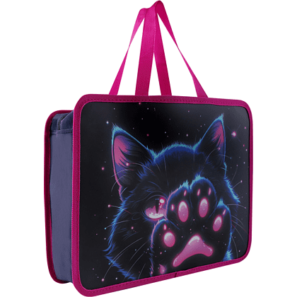 Папка для тетрадей "Cosmo Cat", 26х33 см, молния, пластик, черный, розовый - 4