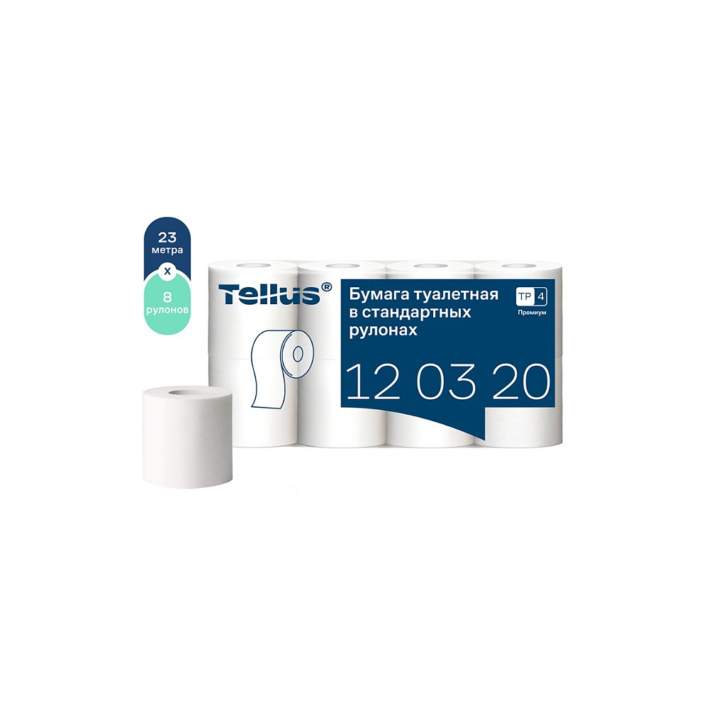 Бумага туалетная Tellus Премиум, T4, 8 рул, 23 м, 2 слоя - 2