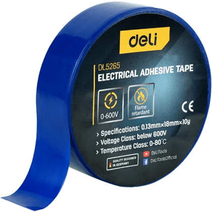 Изолента ПВХ Deli YS EDL5265, 18 мм x 10 м, 130 мкм, синяя Изолента ПВХ Deli YS EDL5265, 18 мм x 10 м, 130 мкм, синяя