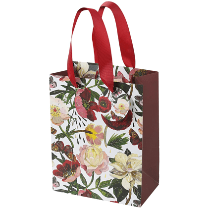 Пакет бумажный подарочный "Flora. Пионы", 18x23x10 см, белый, красный