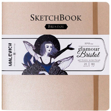 Скетчбук для графики и маркеров "Bristol Glamour", 19x19 см, 180 г/м2, 20 листов, бронза