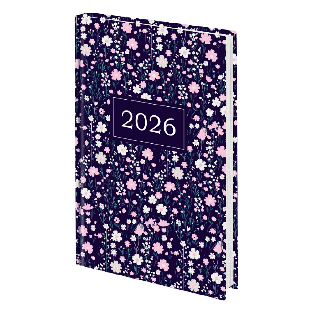 Ежедневник датированный "Flowers", А5, 320 страниц, синий, белый, 2026