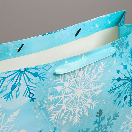 Пакет бумажный подарочный "Морозный день", 40x49x19 см, голубой - 3