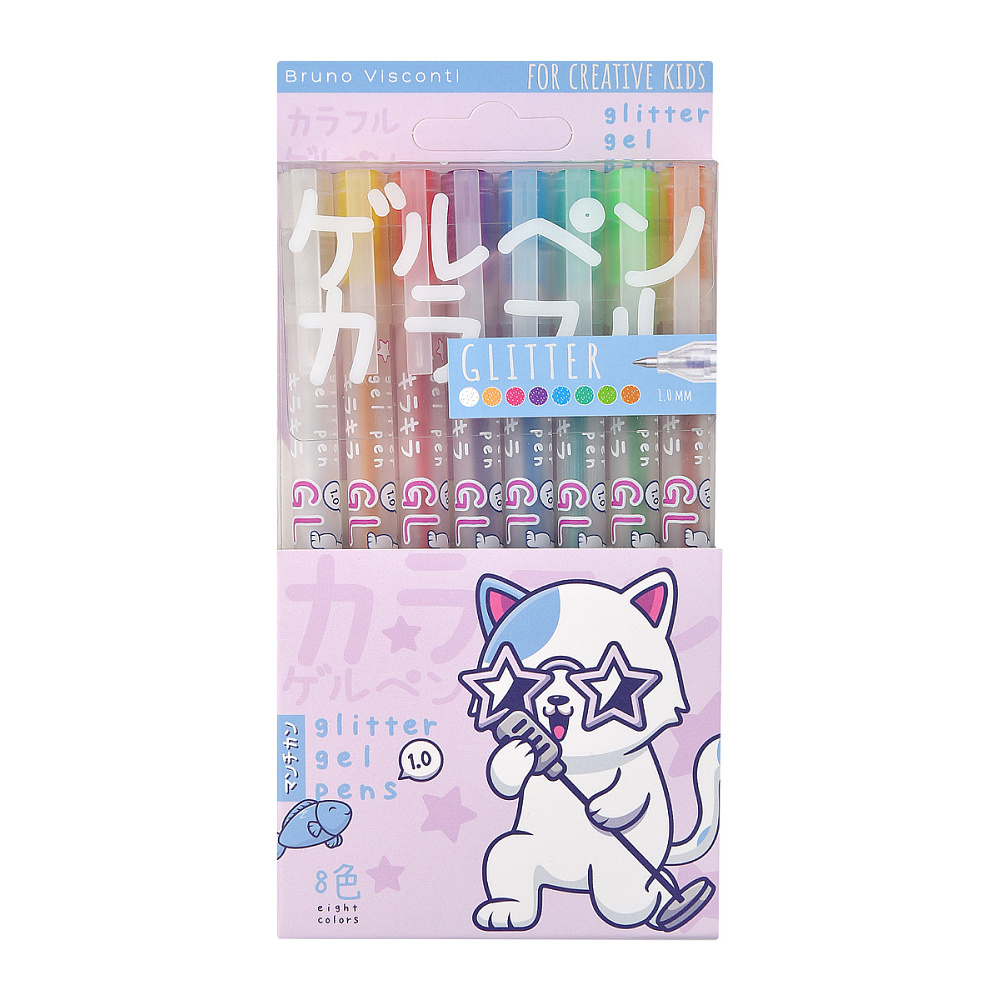 Набор гелевых ручек "Glitter. Kawaii Animals", 8 шт, разноцветный