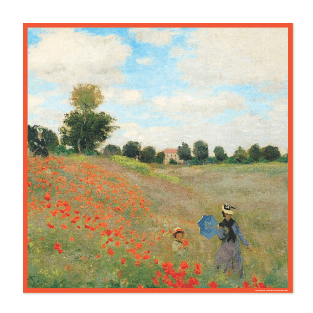 Платок "Маки", Клод Моне, 90х90 см, искусственный шелк, разноцветный