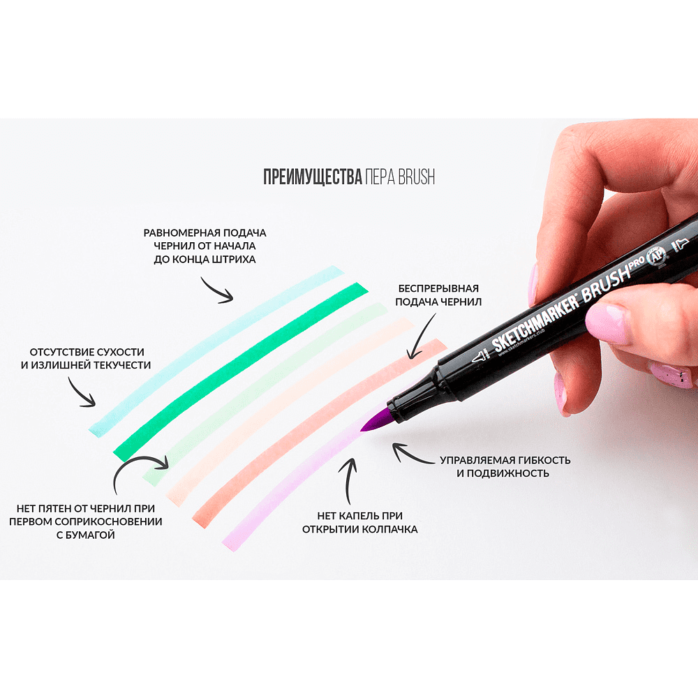 Маркер перманентный двусторонний "Sketchmarker Brush", BR21 гранат - 8