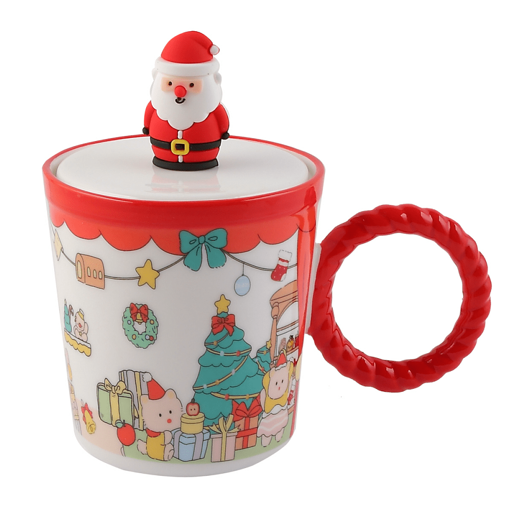 Кружка керамическая "Новогодние истории", 420 мл, с крышкой, ассорти - 3
